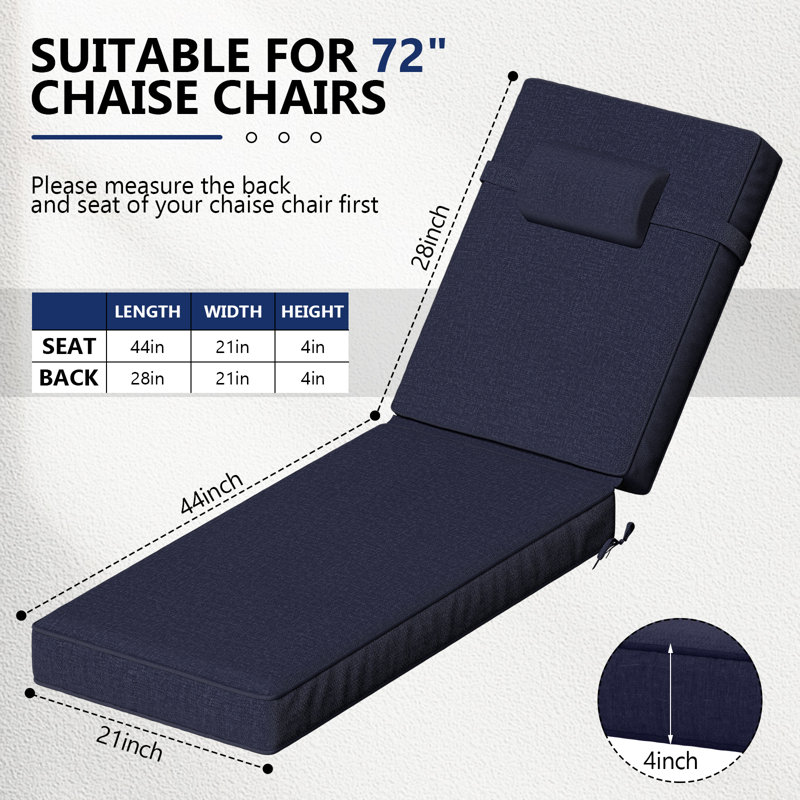 Outdoor Olefin Chaise Lounge Cushions (Set Of 4), Navy, 44" W x 21" D