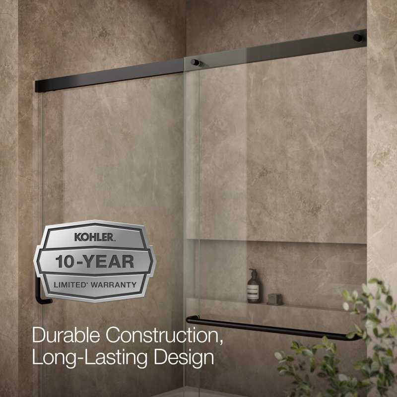 Elate Sliding Bath Door, 56-3/4-In H X 56-1/4 - 59-5/8-In W, With 1/4-In Thick Crystal Clear Glass, Black/Clear