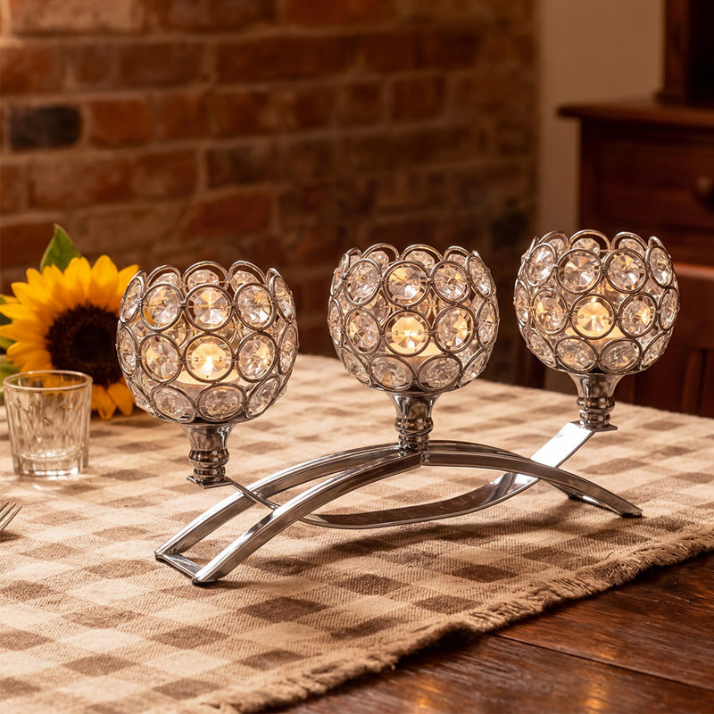 Metal,Crystal Tabletop Candelabra