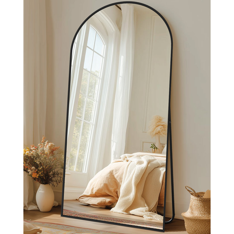 Miroir de plancher noir arqué avec support, miroir autoportant de 38 po x 77 po pour chambre à coucher, 76 po x 34 po, Noir