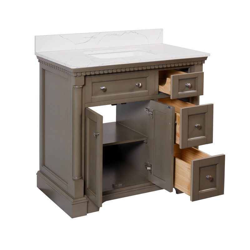 Ensemble de meuble-lavabo simple 36 po Fossen, Gris patiné, Marbre d'ingénierie