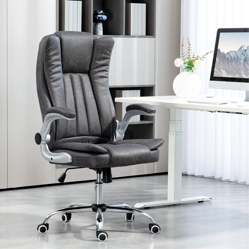 Fauteuil de direction avec accoudoirs rabattables rembourrés, chaise de bureau en microfibre à haut dossier, fauteuil d'ordinateur pivotant à hauteur réglable et fonction d'inclinaison