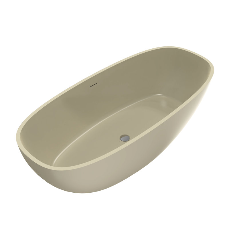 Freestanding Solid Surface Soaking Bathtub, 66.9 Inch Length, Khaki Matte Finish, Minimalist Elegance, Quick Installation Process Bathtub 66.9*29.5*21.7 Inch, Oval Shape, Luxury Minimalist, Suitable