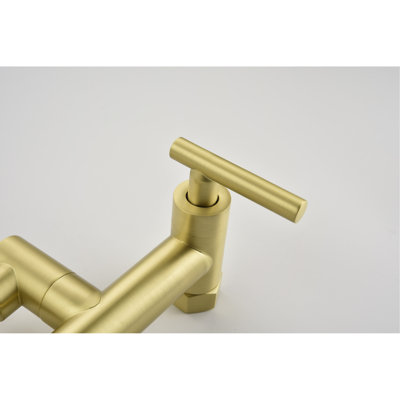Robinet de remplissage en laiton - or, mélangeur d'eau froide et chaude, 3 poignées, 2 trous, fixation murale, bras, évier doré de qualité, laiton, eau, fixation, traitement contre la corrosion, éclaboussures