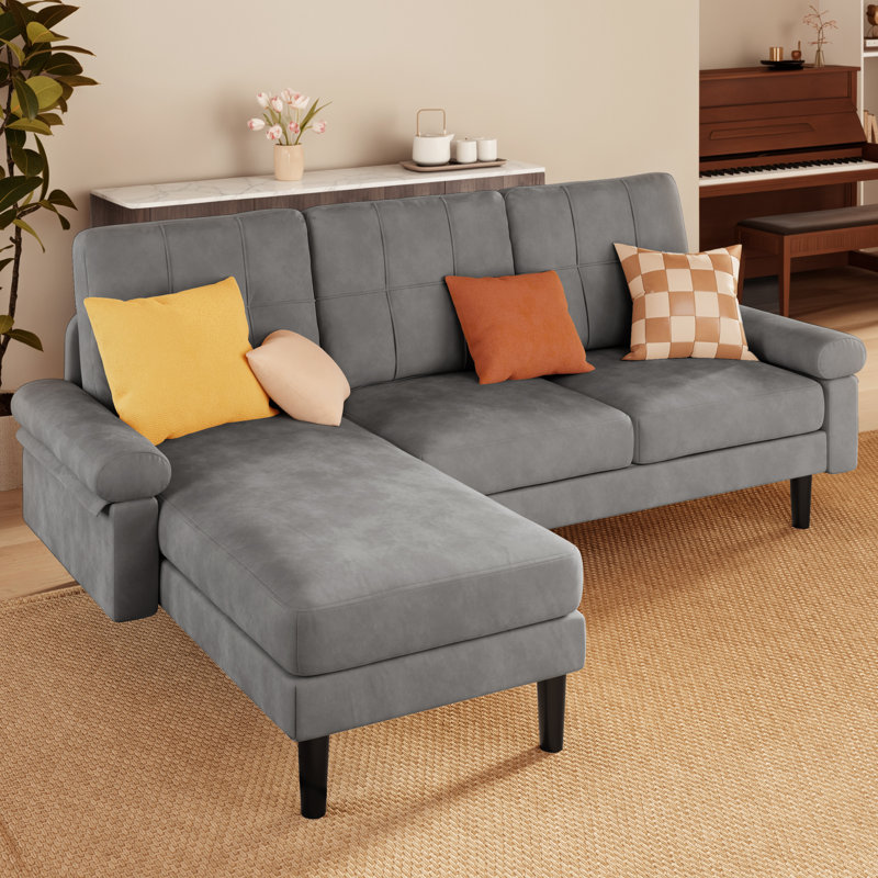 Reversible L-Shaped Modular Sectional Velvet Sofa with Removable Armrests, Ideal for Apartments, Dorms, Home Offices and Living Rooms