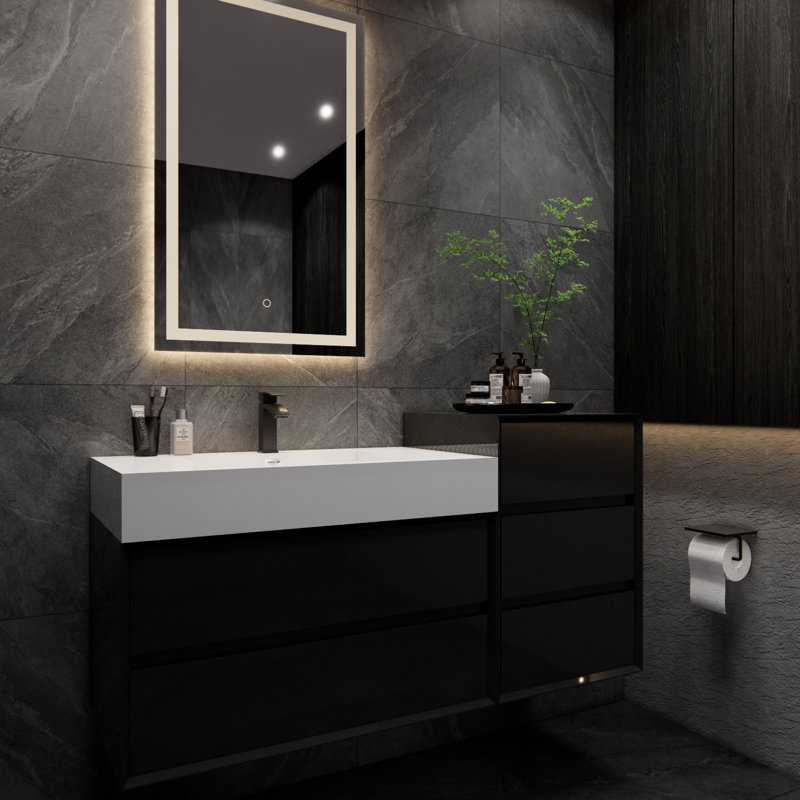 Albizu 49" Wall-Mounted Single Bathroom Vanity, Black