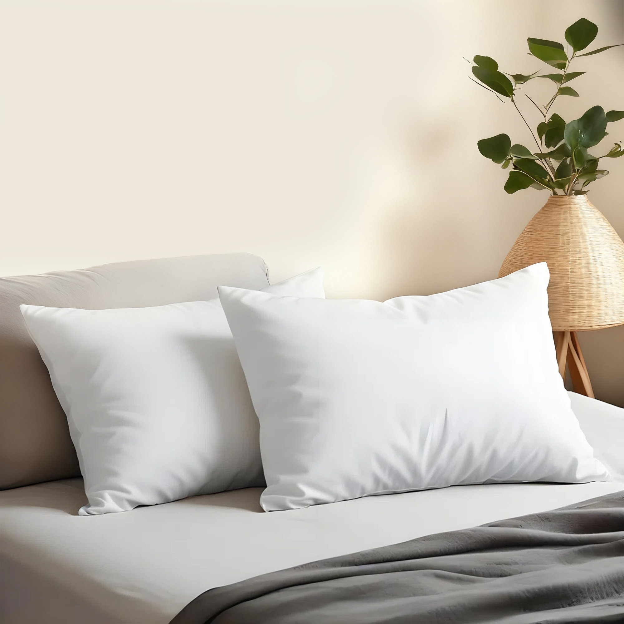 Goose Feather Down Blend Pillow, 100% Cotton Shell, Medium Support Sleep Pillows, Standard, White