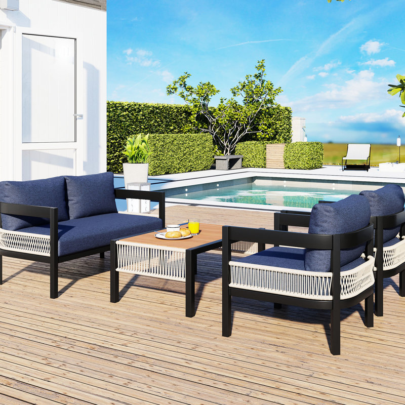 Fer d'extérieur avec table Ustyle. Eau, rouille. - Pe. Structure solide. À utiliser. Assemblage facile. Version bleu foncé imperméable à l'eau, rouille. Cour, terrasse, extérieur. À assembler. Option beige disponible