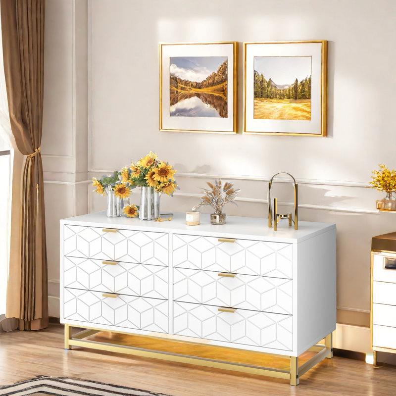 Commode 6 tiroirs pour chambre à coucher, Blanc