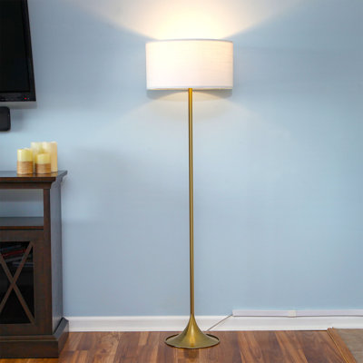 Quinn 60 in. Mid-Century Modern 1-Light LED Energy Efficient Floor Lamp with Fabric Drum Shade