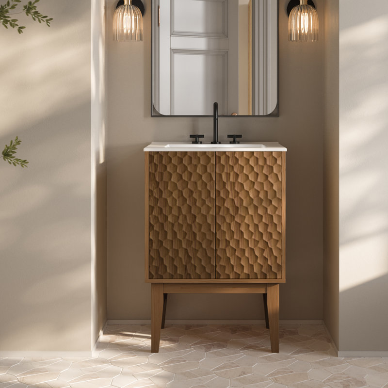 Bosse 24" Freestanding Bathroom Vanity in Brown Oak with Sink Top, Brown Oak, White, Single-Hole