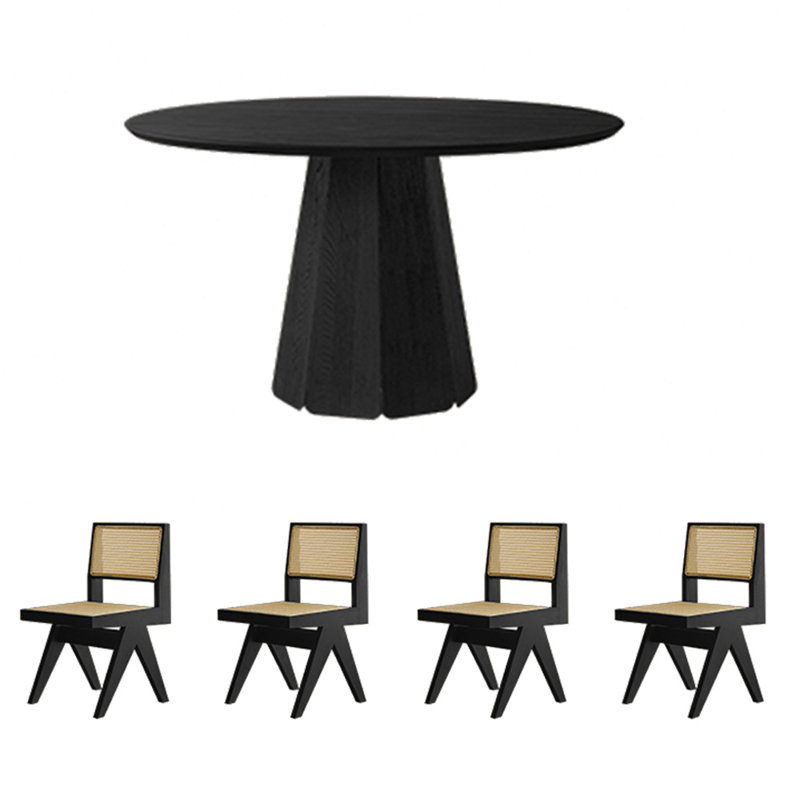 Carbonized ash dining table set, 29.53"H x 51.18"L x 51.18"W
