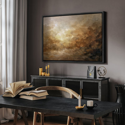 «Abstract Earth Tone Landscape with Radiant Light», reproduction d'art encadrée