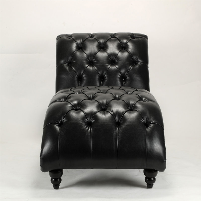 Chaise longue capitonnée en similicuir sans accoudoirs, Similicuir noir