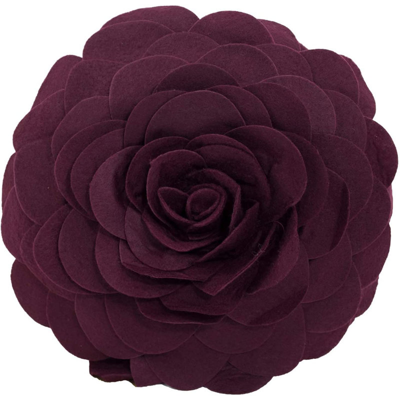 Polyester Throw Flower Pillow Cover, 13" x 13", Polyester/Polyfill, Wine