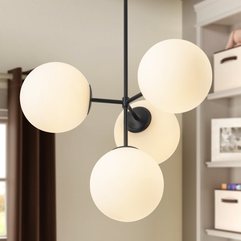 Lustre sphérique en verre Spoutnik 4 lumières Orrhaen, Noir mat, Blanc