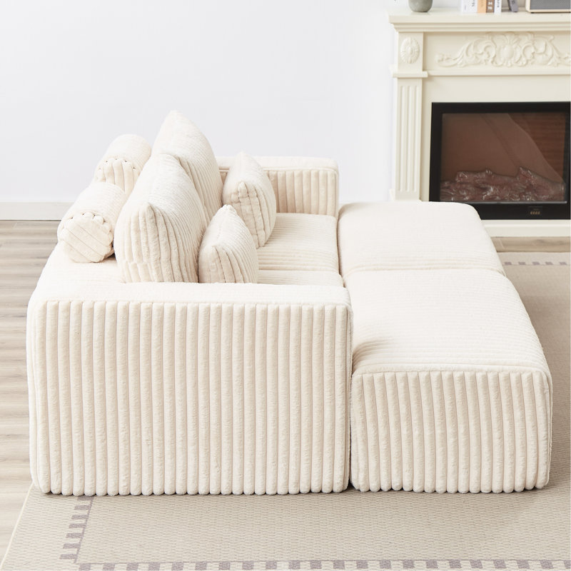 Méridienne surdimensionnée de 87 po sans assemblage, causeuse Cloud Plush, Velours côtelé beige