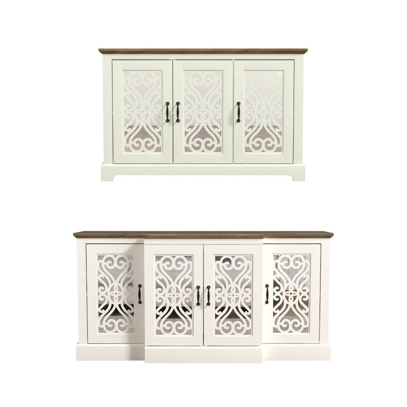 Ariba Sideboard Set Of 2, Ivory/Knotty Oak