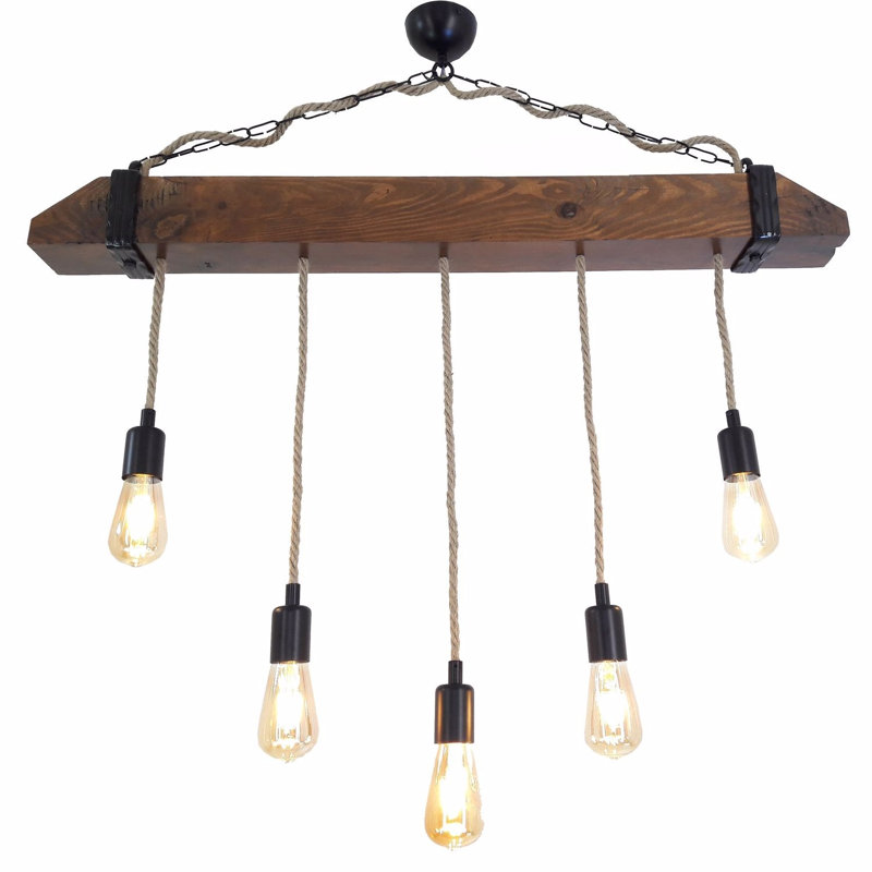 Lustre unique à 5 lumières Firat, Noyer