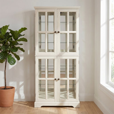 Glass-door Oak Display Cabinet With Four Adjustable Shelves And An E26 Light Bulb Included; Ideal For Home Or Office Decor