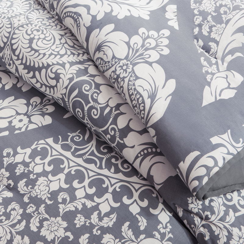Gray Queen Cotton Floral Comforter Set with Polyfill
