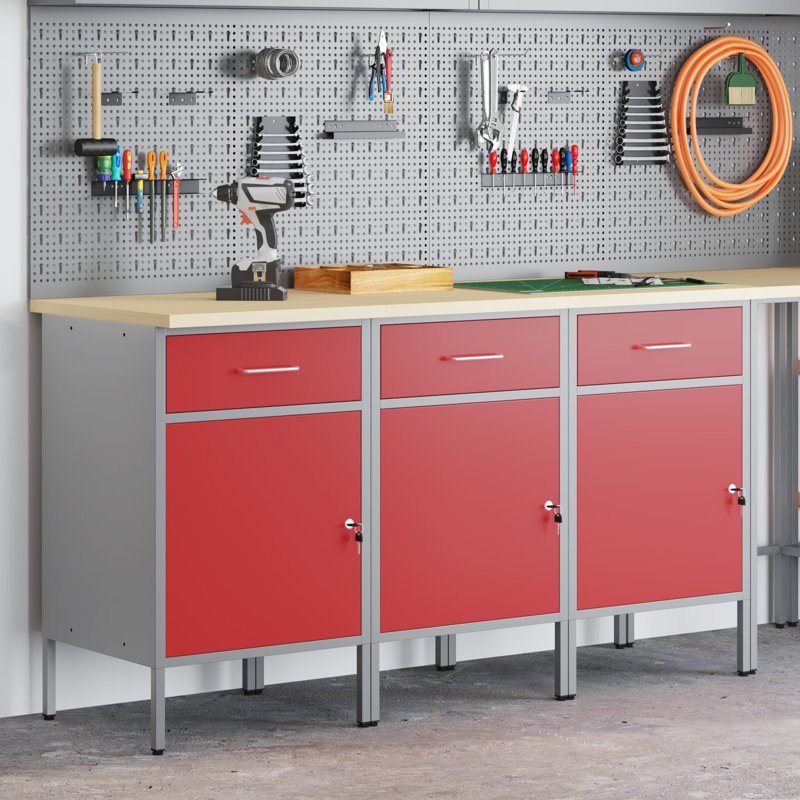 Work Cabinet with Drawer, Red