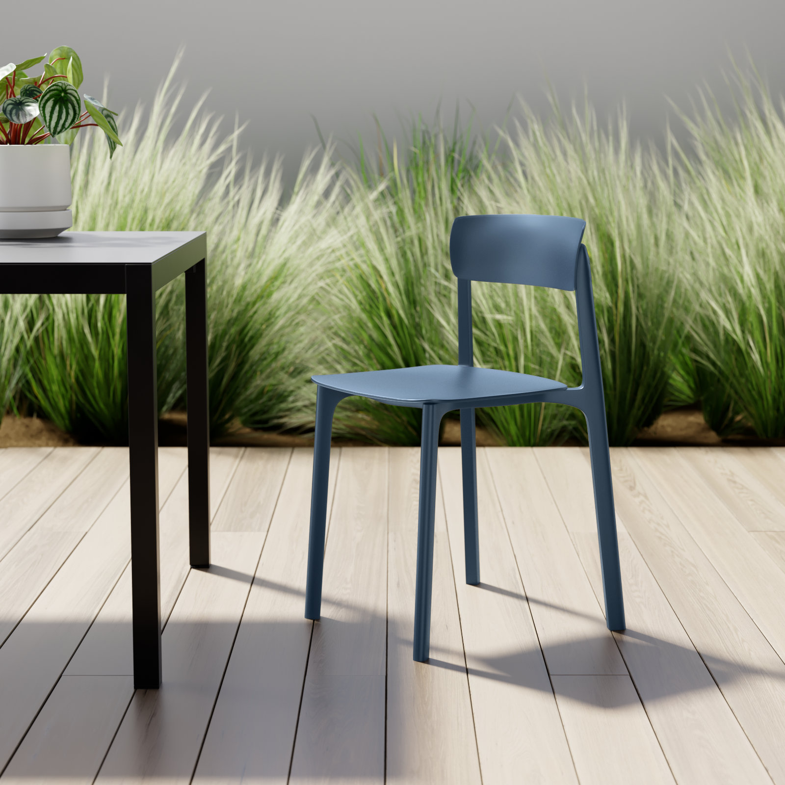 Vowa Stacking Patio Dining Side Chair, Blue