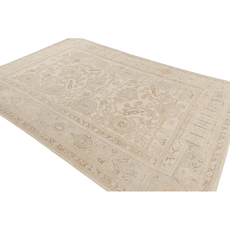 Rug & Kilim’S Oushak Style Rug In Cream, White, Beige Geometric Floral Patterns