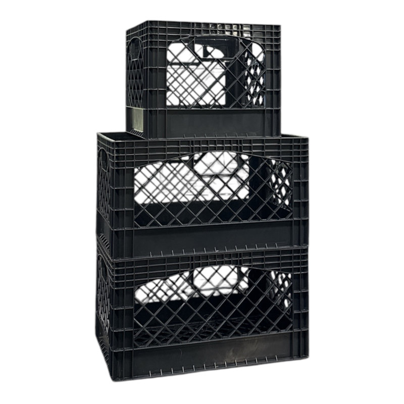 Juggernaut Storage Milk Crate Bundle 2-24qt and 1-16qt, Black