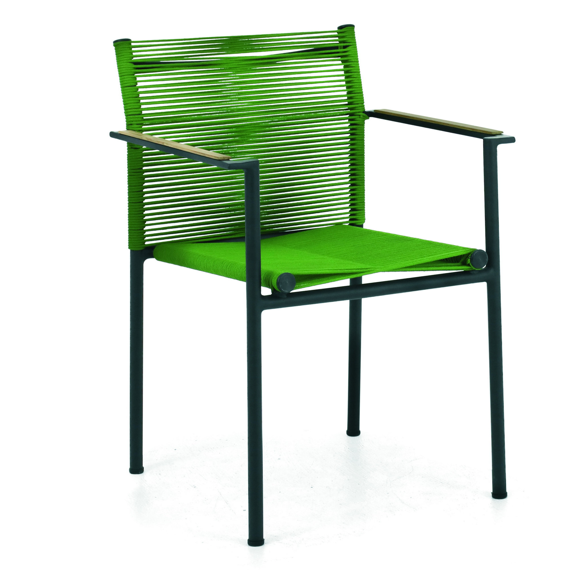 Raleigh Aluminum Stackable Dining Arm Chair with Teak Arm Rest, Olive
