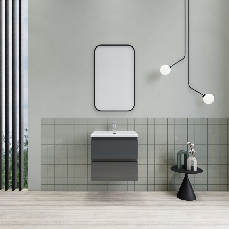 Meuble-lavabo flottant moderne simple Alcester Ivy Bronx, Gris brillant