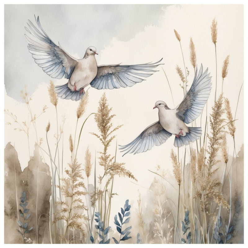 Toile tendue «Doves Flying Over Grass» en plusieurs tailles, 20 po x 30 po