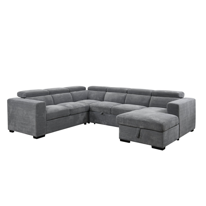 Canapé modulaire en U avec sièges réglables, canapé-lit avec méridienne de rangement et canapé-lit Modern, Gris foncé