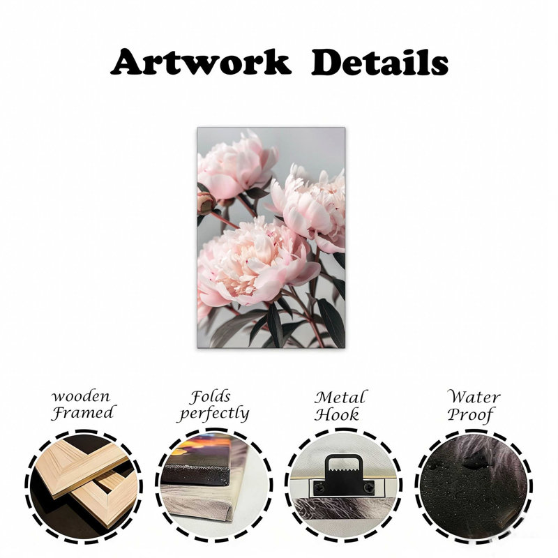 Pivoine fleur rose, reproduction d'art sur toile abstraite, 18 po x 12 po
