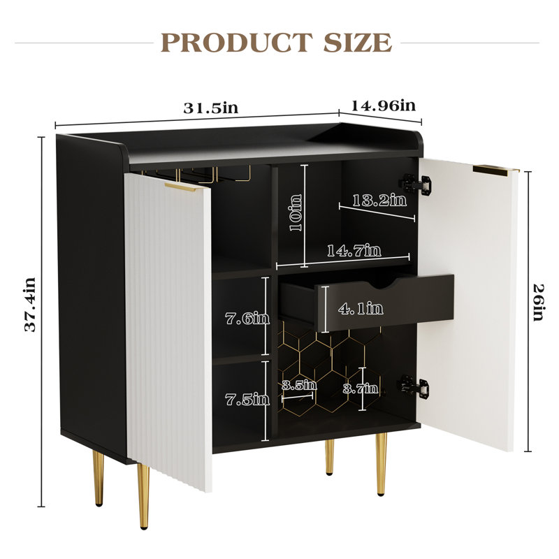 Buffet Farmhouse, buffet multifonctionnel avec rangement, Noir / blanc