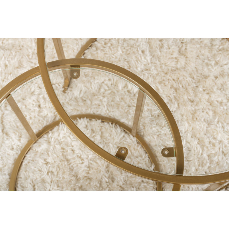 Ensemble de tables basses Modernes (2 pièces), doré, 23,6 po x 23,6 po x 16,9 po | Plateau en verre trempé de 0,16 po d'épaisseur | Pieds en métal robustes, parfaits pour le salon et le décor glamour, design élégant et élégant