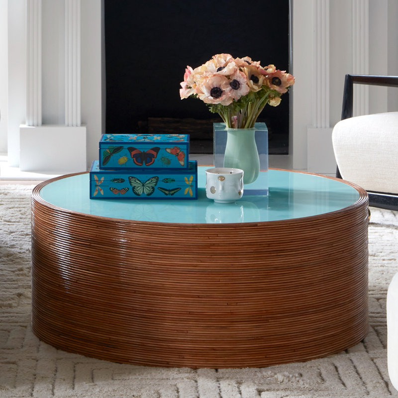 Riviera Cocktail Table, Light Blue/Brown, 15" H x 38" L x 38" W