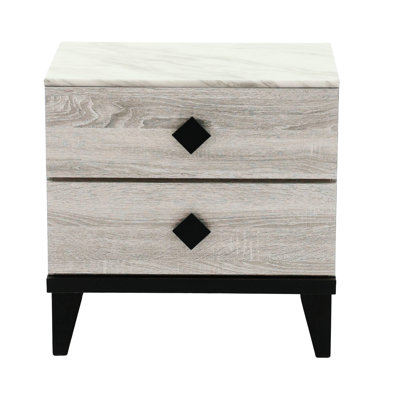 Rustic Brown Oak Nightstand With Faux Marble Top, 23X15x23 Inches Accents In Cream Tabletop, Inch