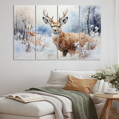 Deer Winters Embrace II - animaux, ensemble d'art mural en métal