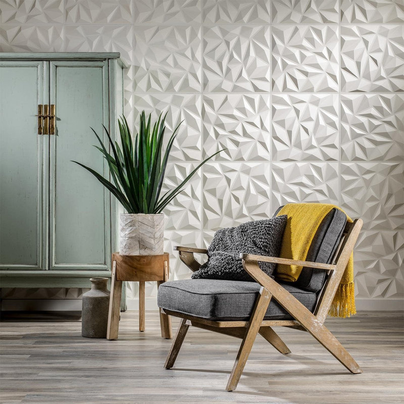 3D Wall Panels, Modern Diamond Textured Accent Paneling, for Interior Decor, for Living Room Kitchen Bedroom Hotel Office, 11.8"x11.8"(D094, White)