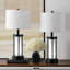 25" Black Metal Table Lamp Set with USB Type-C Ports and Built-in Outlet