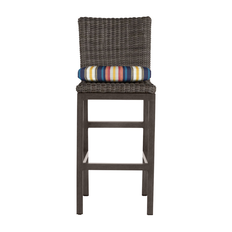 Rustic 30.5" Patio Bar Stool with Cushion, Slate Gray, Linen Forest, No Welt