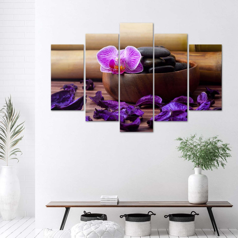 Orchids - 5 Piece No Frame Print on Canvas, 100cm H x 200cm W