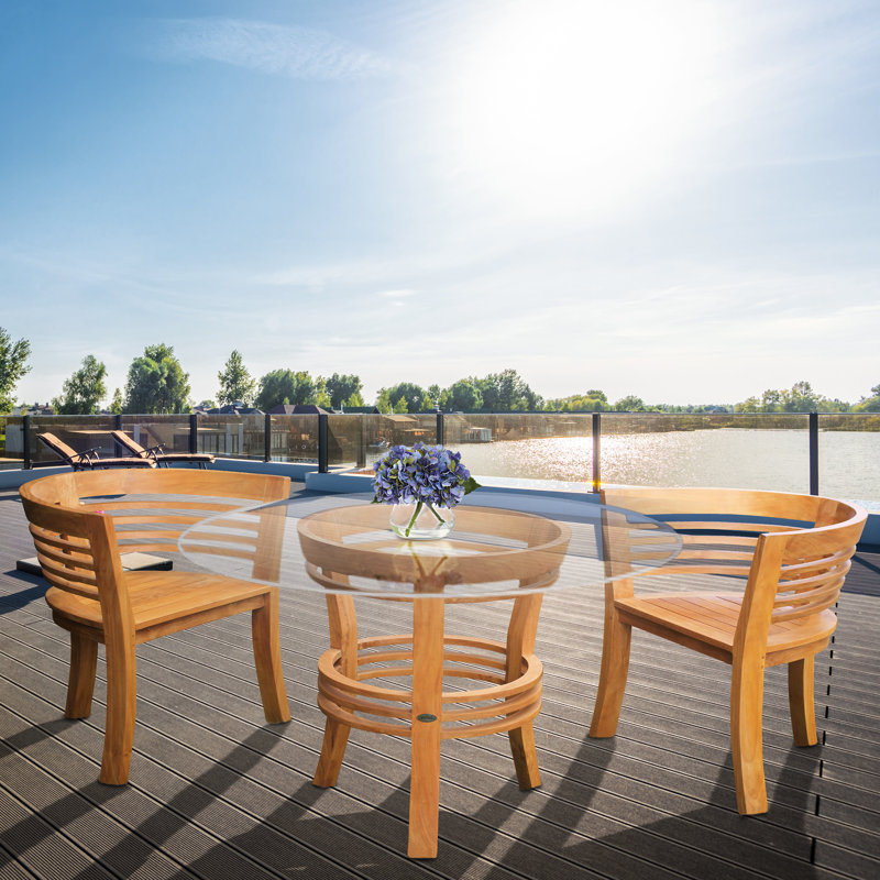 2 - Person Teak Wood Patio Dining Set with Round Table