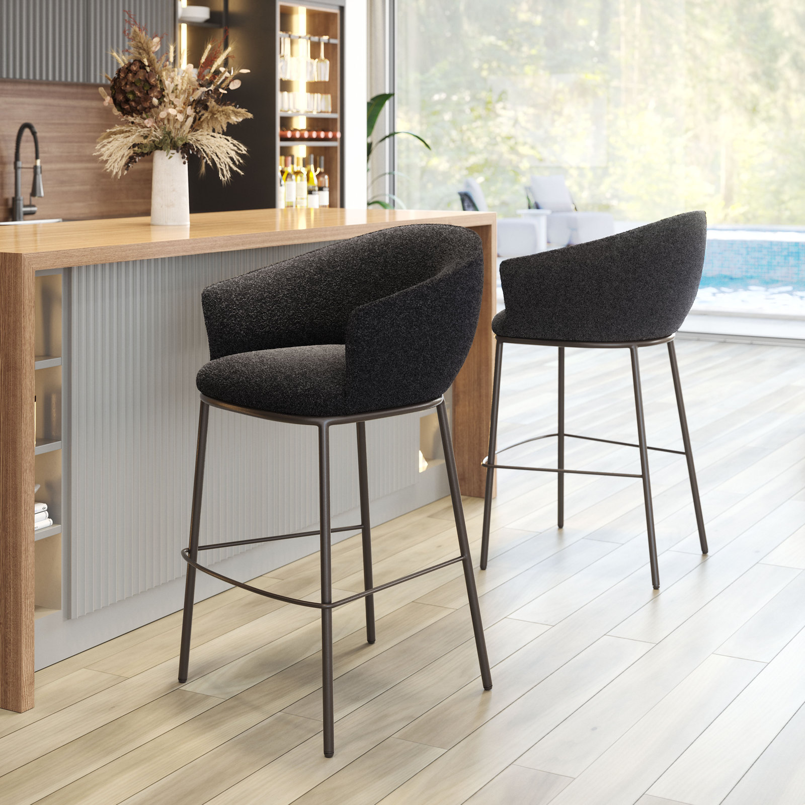 Essen Bar and Counter Stool, Black, Bar Stool (29.5" Seat Height), Bronze
