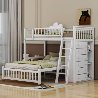 Haoyang Twin over Full 6 Drawer L-Shaped Bunk Beds with Bookcase by Harriet Bee by Harriet Bee