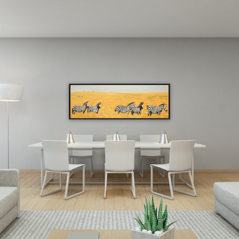 "Toile Herd of Zebra | Art animalier jaune pour la chambre à coucher"