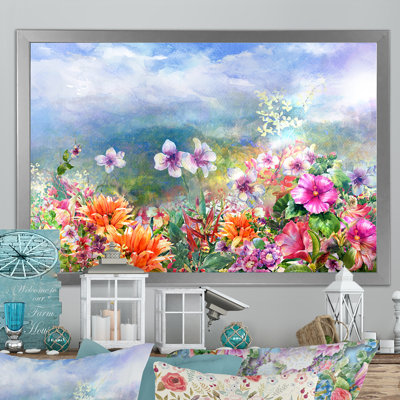 Impression de fleurs multicolores printanières III - cadre flottant sur toile