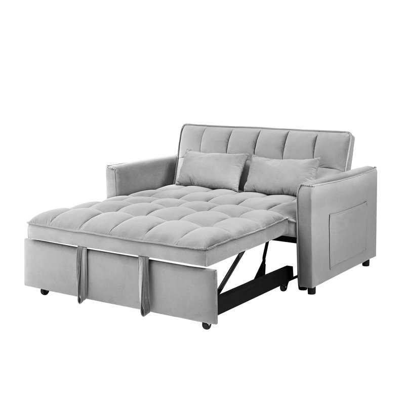 Canapé-lit moderne en velours de 55,1 pouces avec dossier réglable et rangement, futon gris clair pour les petits espaces