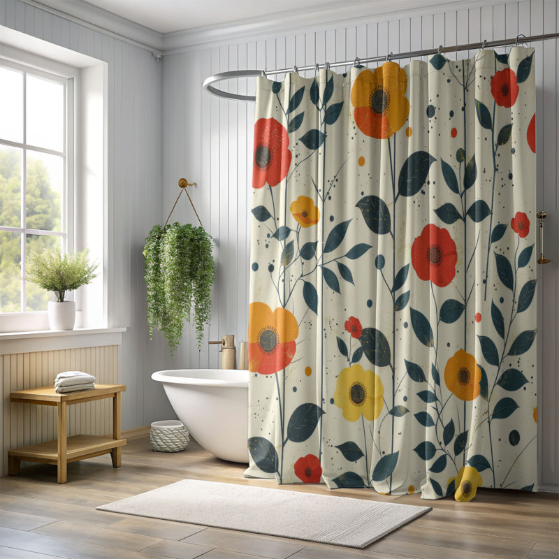 Round Blossoms - Premium Shower Curtain, 74"H x 71"W